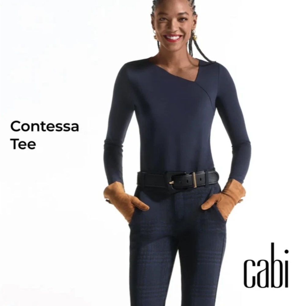 CAbi Contessa Tee in Navy Blue Style# 4371 Stretch Rayon Womens XS